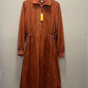 NWT Alexia Admor Terracotta Zip-Up Long Sleeve Dress Fall Winter Causal